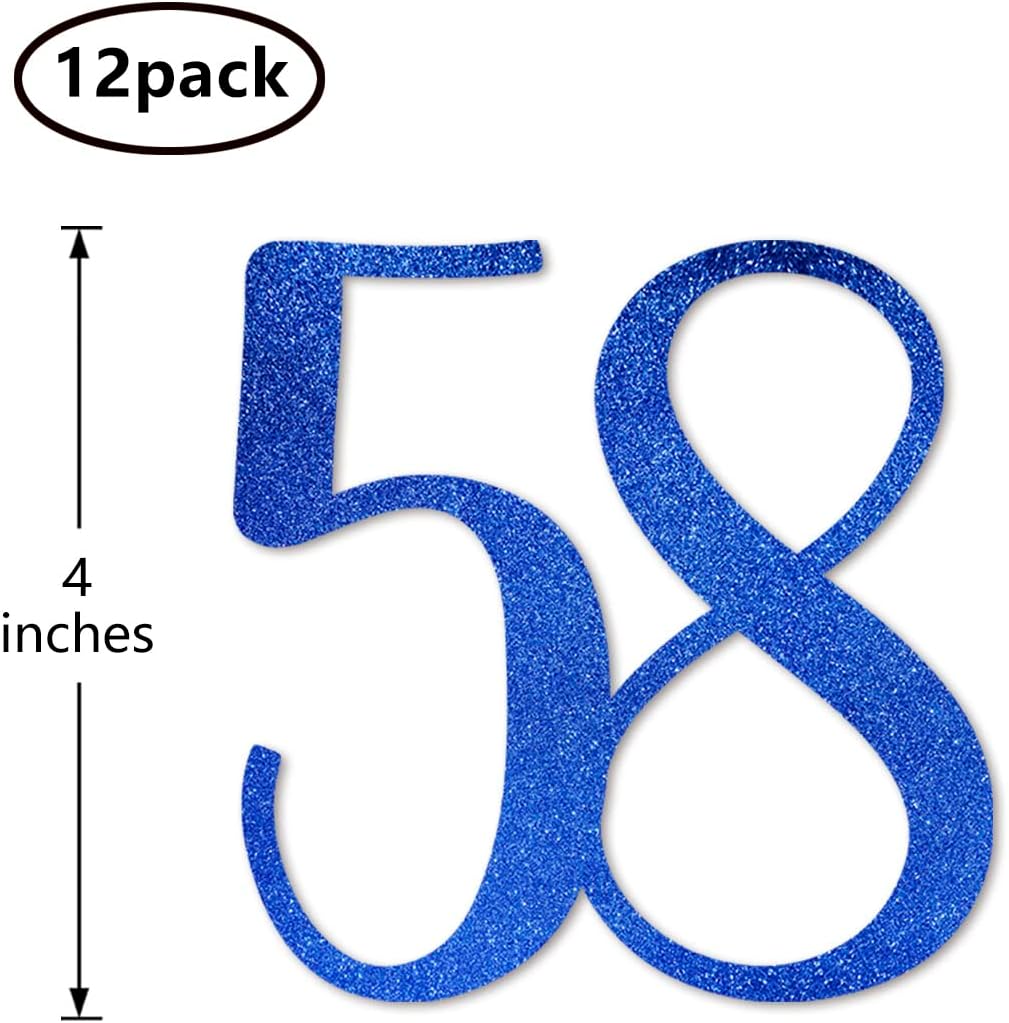 Blue Glitter 58th Birthday Centerpiece Sticks, 12-Pack Number 58 Table Topper Anniversary Party Decorations - Image 2