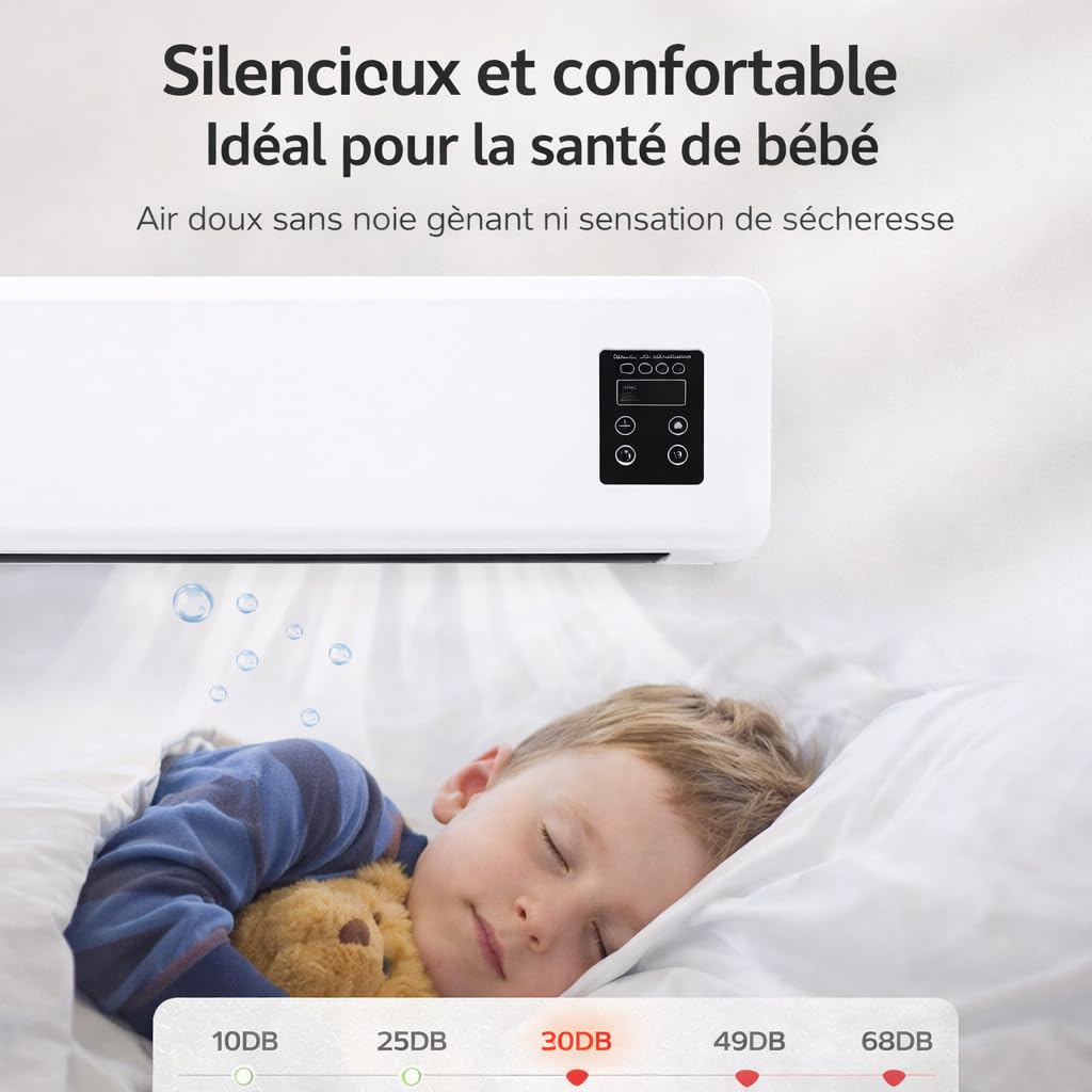 Générique Ventilateur Mural Air Froid et Chauffage avec Télécommande, Ventilateur Chaud/Froid à Poser ou Mural, Écran LCD, Minuterie 8H+, Support de Séchage pour Chambre, Bureau, Salle de Bain