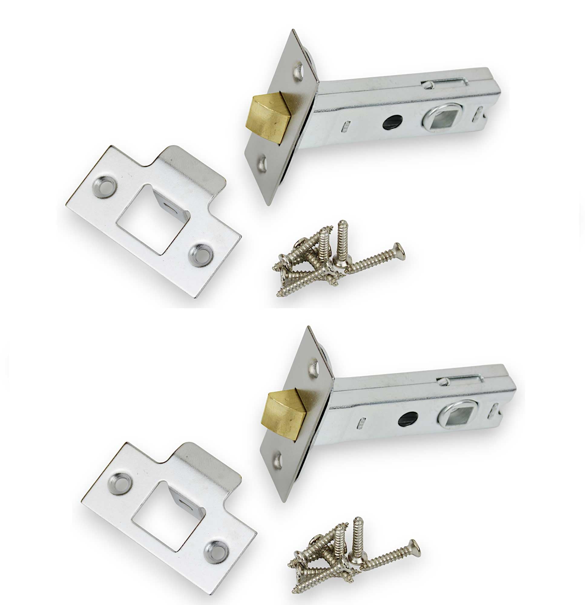 Handlestore Chrome 2 X Sets Of Tubular Door Latch - Brass Or Black - For Use With Door Handles - Bolt Through - 63Mm Or 75Mm (75Mm X 2)