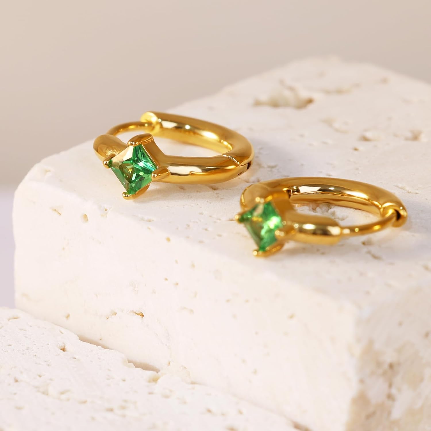 FANSING Birthstone Hoop Earrings for Women Lightweight 316L Surgical Steel Huggie Earrings - Image 3