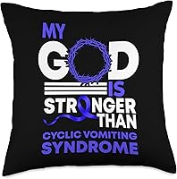 Vista 5 de Cyclic Vomiting Cvs Awareness Month Support CF0 My God is Stronger Than Cyclic Vómitos Síndrome de Vómito, 16 x 16 pulgadas, multicolor