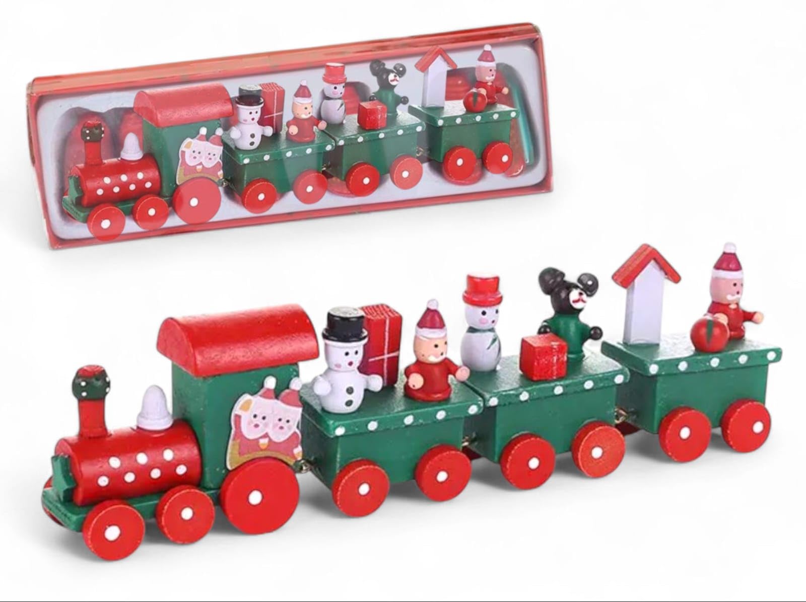 AMYCAUR Wooden Christmas Train Set with Snowmen, Holiday