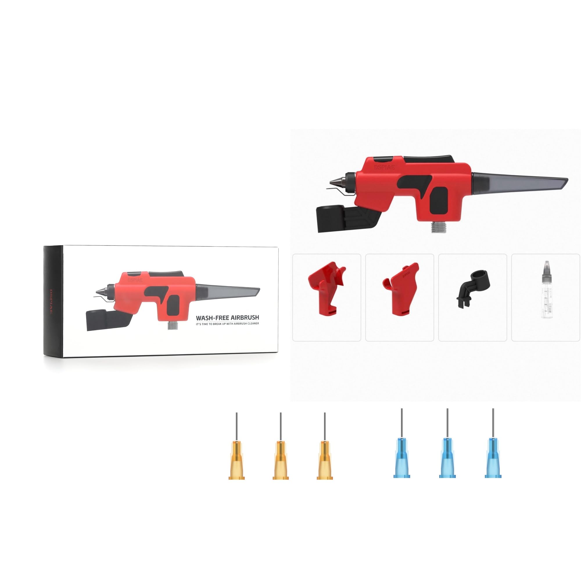 DSPIAE Wash-Free Airbrush for Model Kits and Miniature Painting, Quick Color Change, with Rack, Includes 50pcs 0.3mm and 50pcs 0.5mm Needles