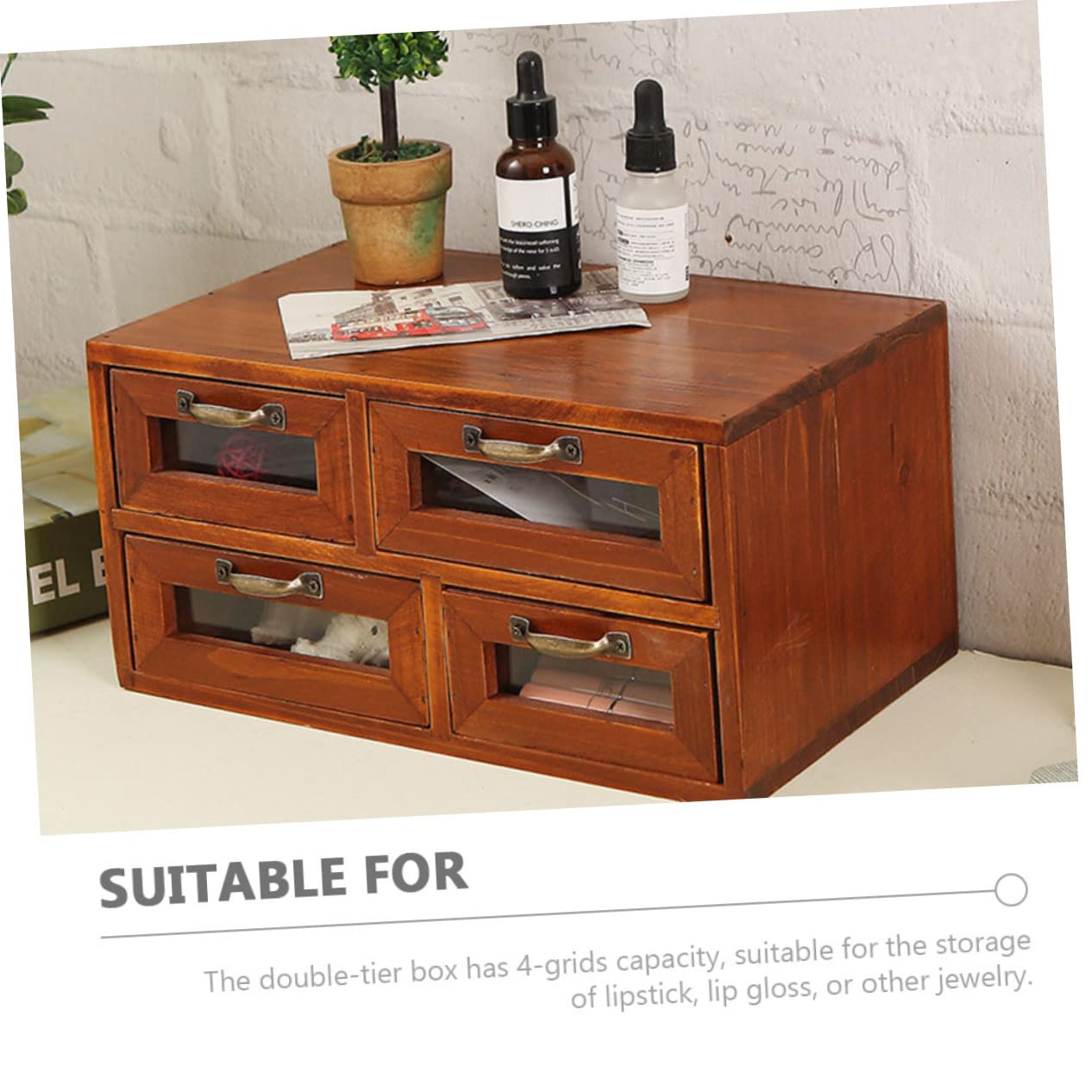 Housoutil Caja de Madera Vintage con Cuatro Cajones, Doble Capa para Joyas
