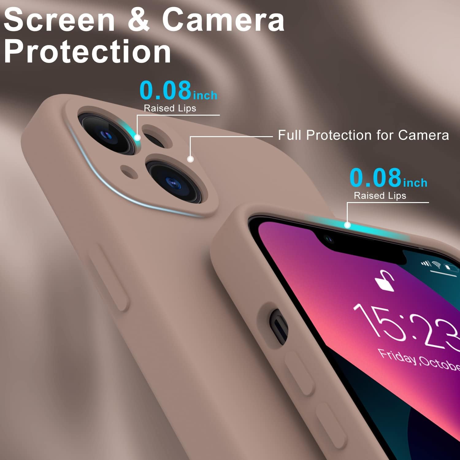 DEENAKIN iPhone 13 Case with Screen Protector,Enhance Camera Protection,Soft Flexible Silicone Gel Rubber Bumper Cover,Slim Fit Shockproof Protective Phone Case for iPhone 13 6.1" Light Brown