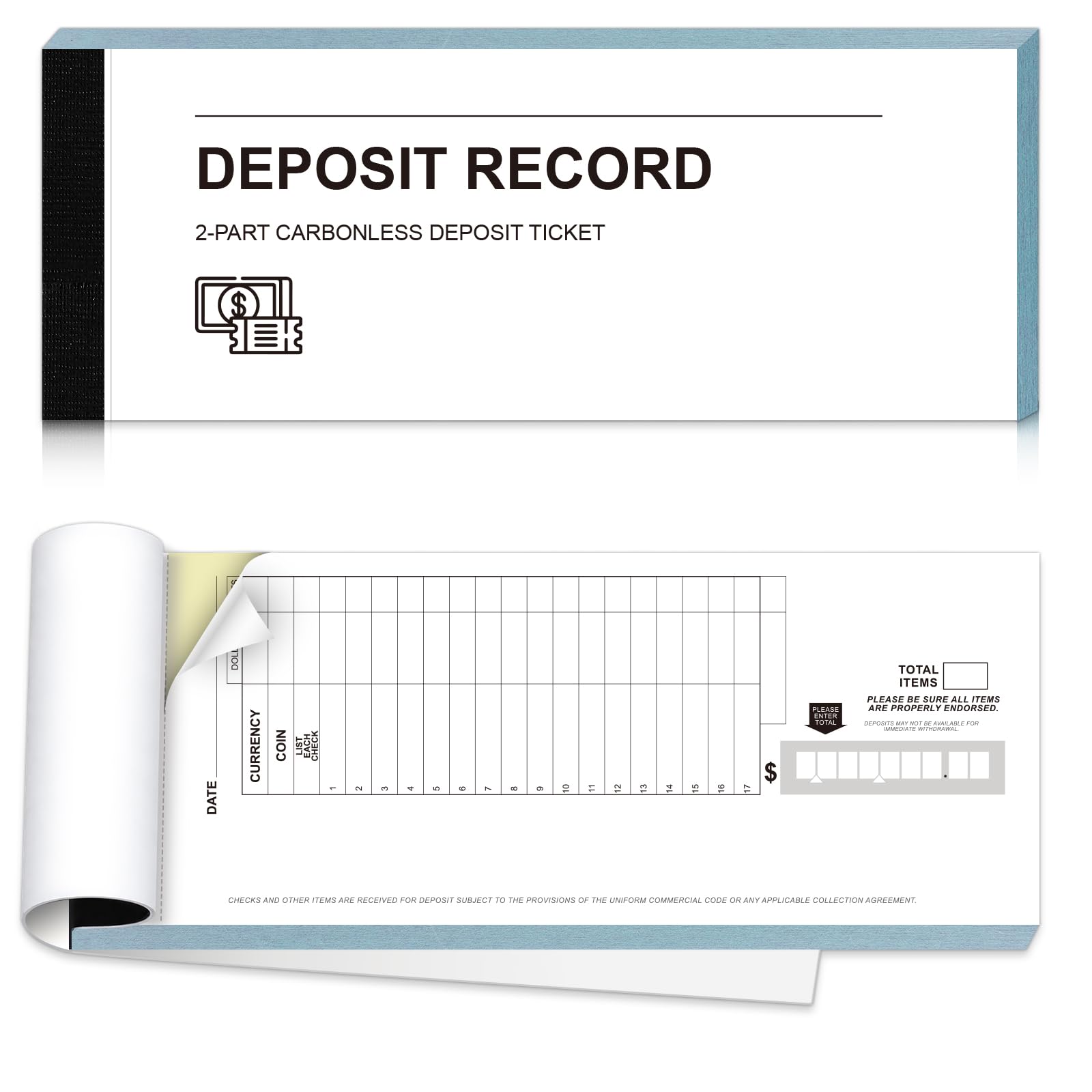 8 7/8"× 3 3/8" Transaction Record Tickets Deposit Record Book with Tear Off Sheets for Small Business Cash Retail Deposit Tickets 2-Part Carbonless Cash Deposit Slips 150 Tickets