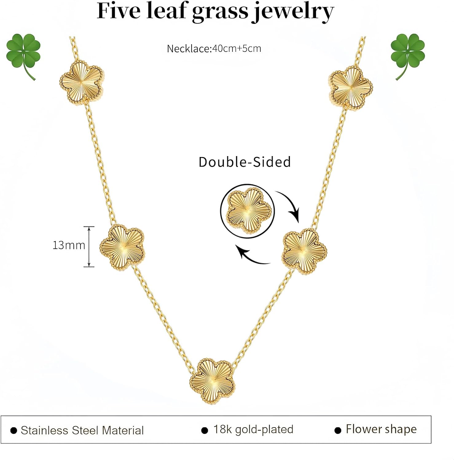 Clover Necklace for Women 18K Gold Plated Stainless Steel Four Leaf Clover Necklace Lucky Simple Dainty Jewelry - Image 2