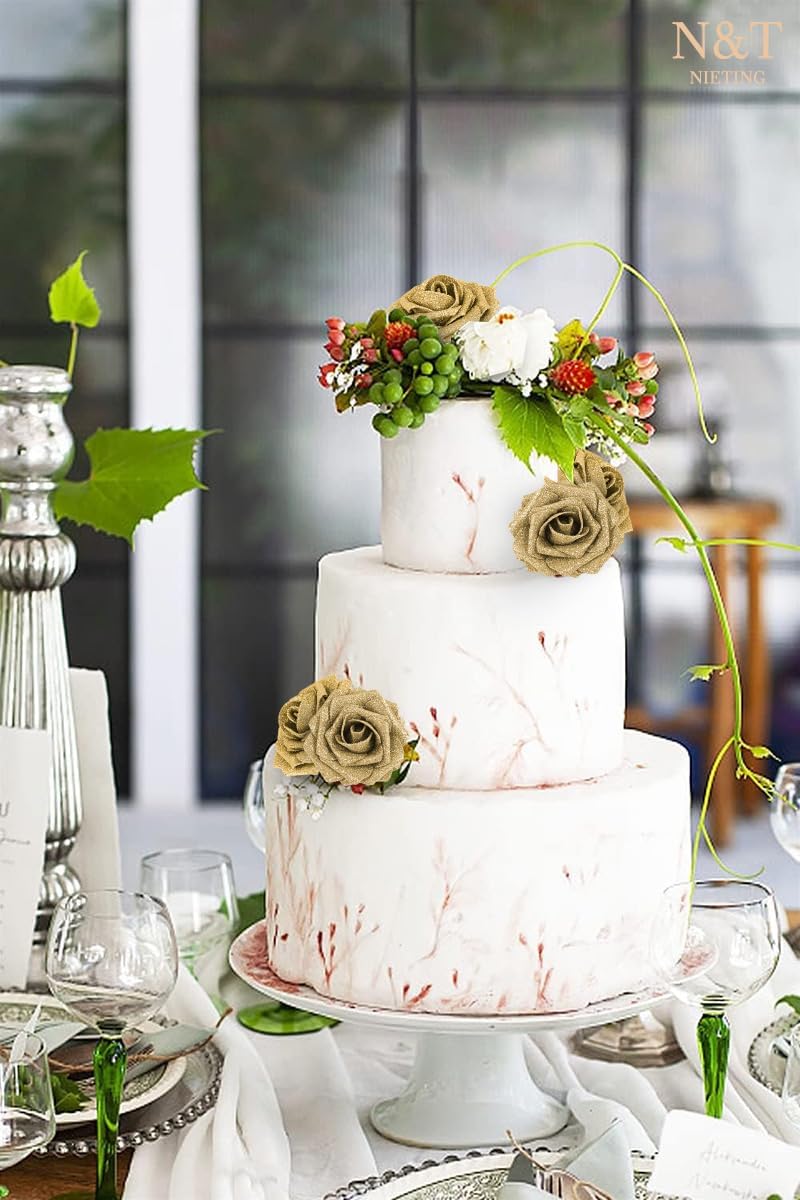 N&T NIETING Artificial Flowers Glowing Gold Flowers Foam 25pcs Glitter Roses Real Looking Fake Roses with Stem for DIY Wedding Bouquets Centerpieces Bridal Shower Party Home Decorations - Image 3