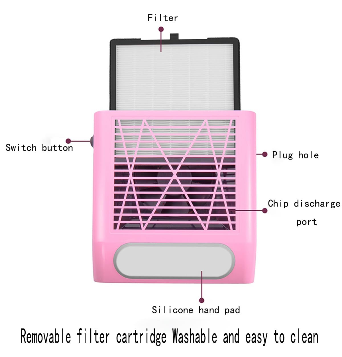 Nail Vacuum Cleaner, Low Noise Nail Dust Collector Adjustable Speed 80W with Reusable Filter, Desktop Nail Vacuum Cleaner, Machine Manicure Pedicure Tool for Acrylic Nail Polishing,Salon & Home (Pink)