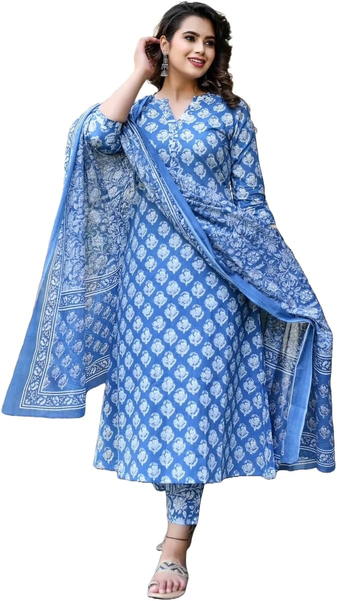 KLOSIA Women's Viscose Printed Kurta Pant With Dupatta Set