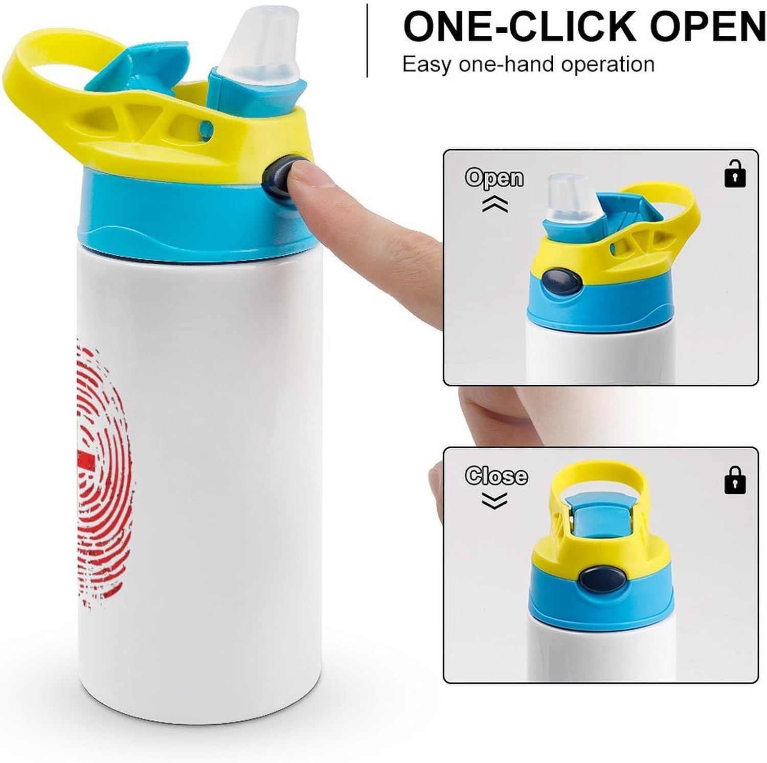 Crosss Fingerprint Insulated Water Bottle Travel Coffee Tumbler Stainless Steel Cup Mug with Flip Straw for Work