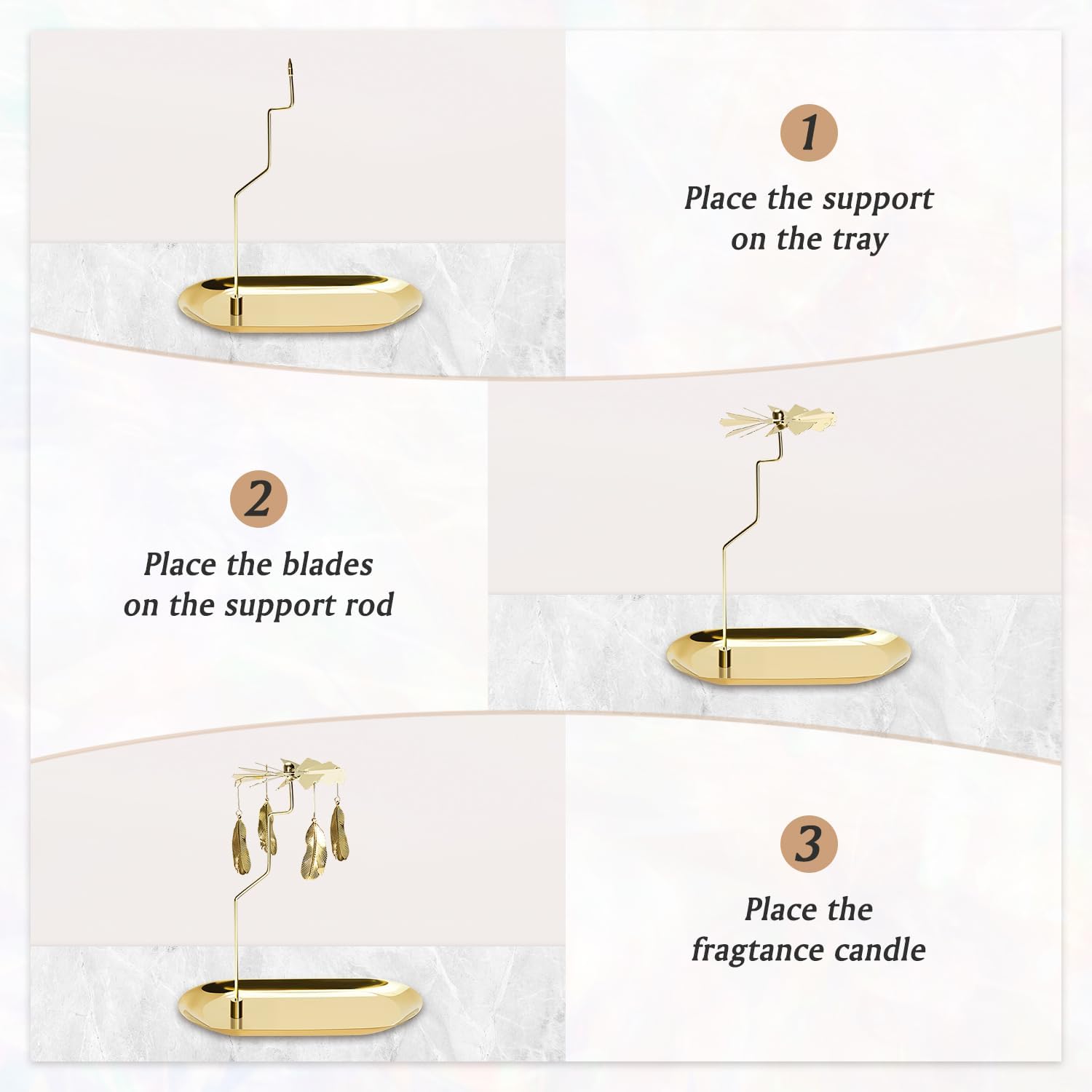 UCINNOVATE Christmas Spinning Candle Holder, Feather Rotating Candlestick Set for Candle Lover, Romantic Wedding, Christmas Party, Fireplace Decor, Home Table Decorations, Holiday Favor Gift(Golden)