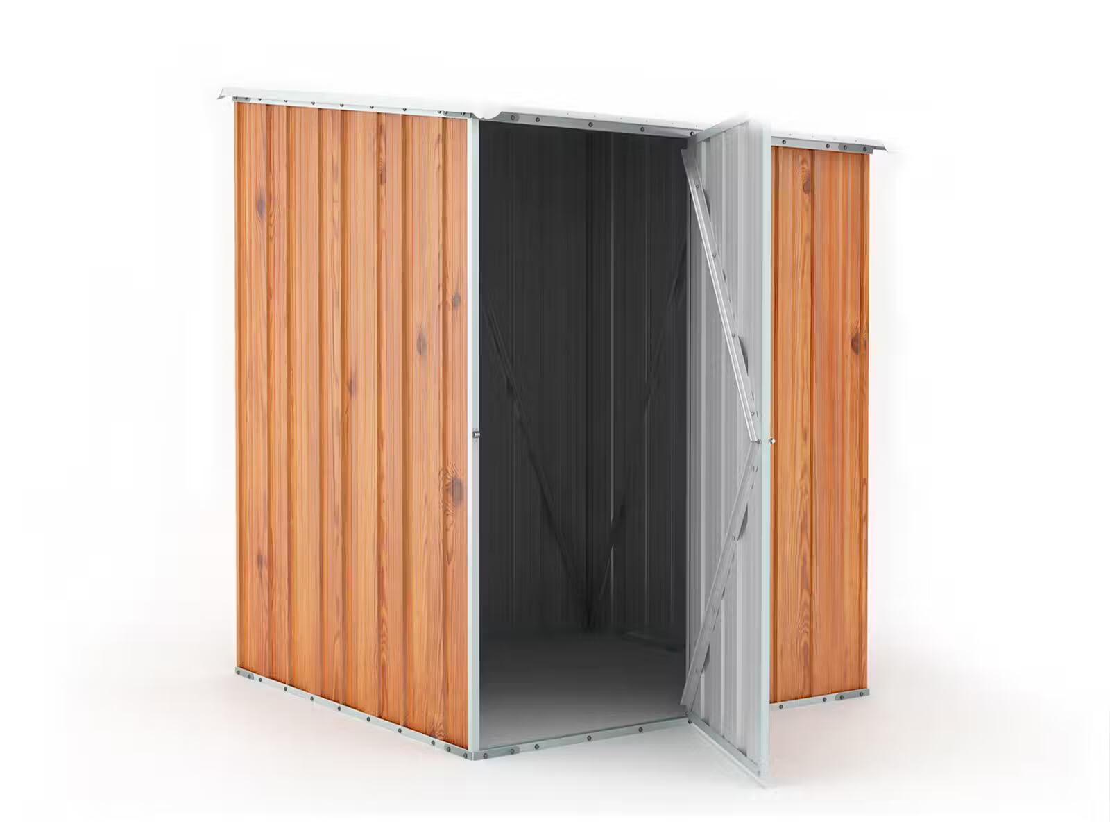 Box in Acciaio Zincato Casetta da Giardino in Lamiera 1.55 x 1.75 m x h2.02 m - 60 KG – 2.71 metri quadri (Finitura Legno)
