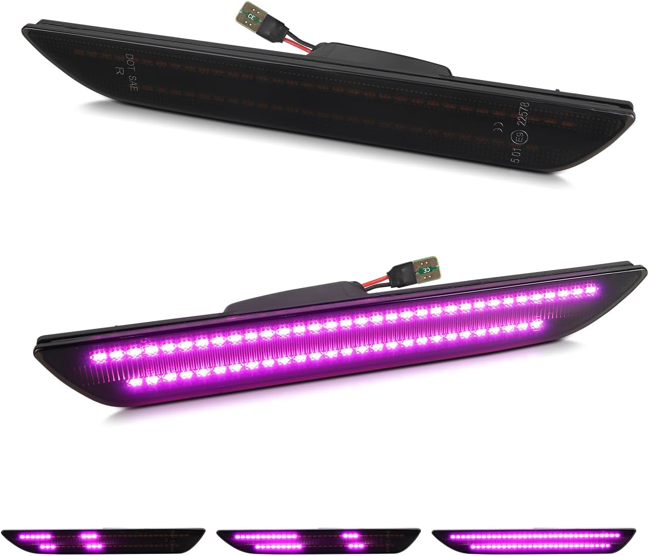 Dynamic Pink Purple LED Side Marker Lights for Ford Mustang 2015-2023, Smoked Lens Rear Fender Bumper Side Marker Reflector, pack of 2