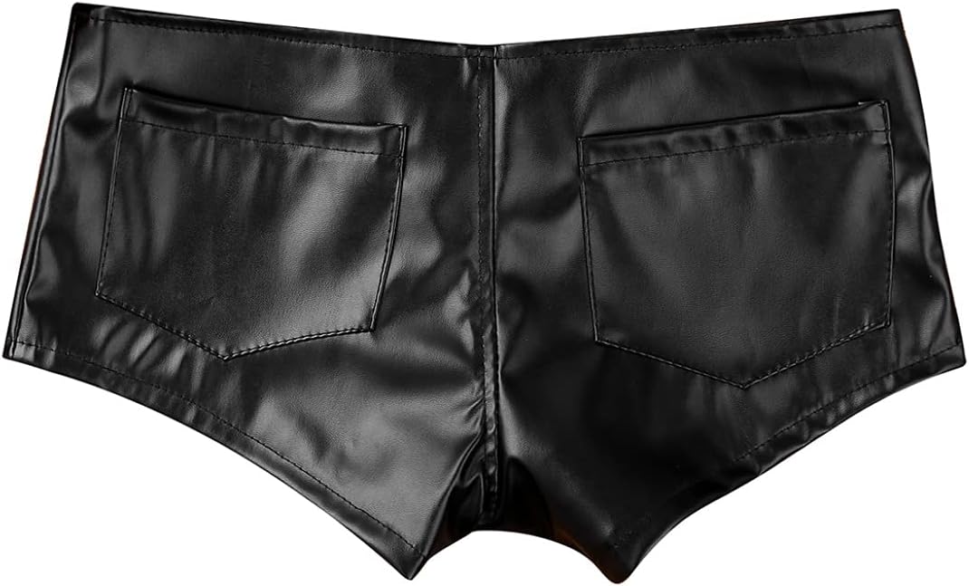 Kaerm Women Shiny Patent Leather Hot Pants Bottom Rave Dance Performance Booty Shorts Dancewear