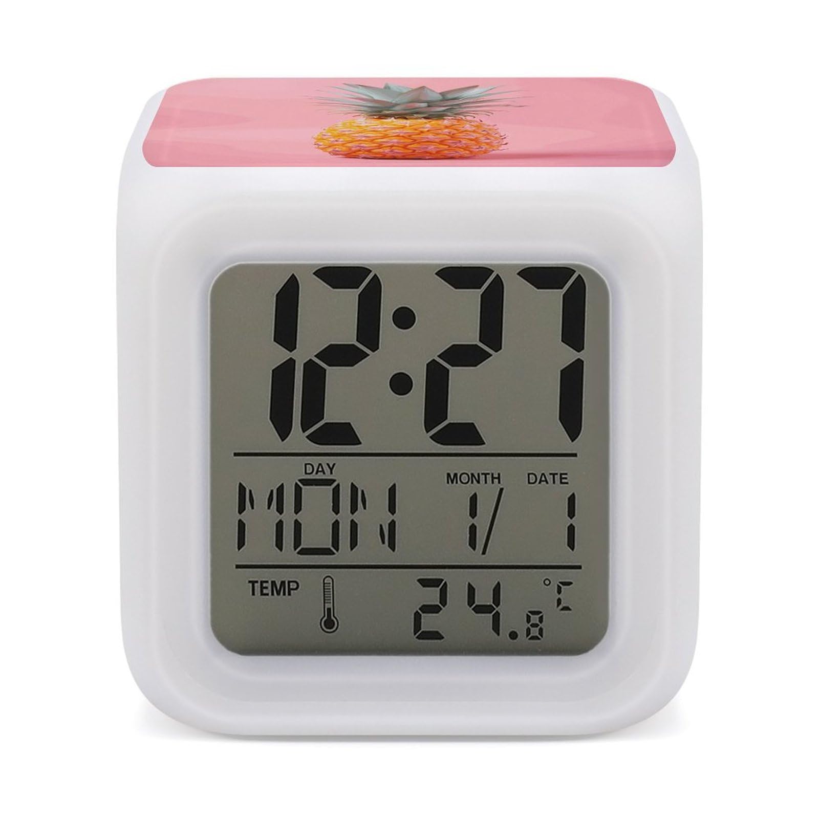 VstaDank A Pineapple Alarm Clock with 7 Color Changing Night Light Date Temp Display Wake Clocks LED Display Digital Clock Electric Desk Clocks for Living Office Bedroom Decor