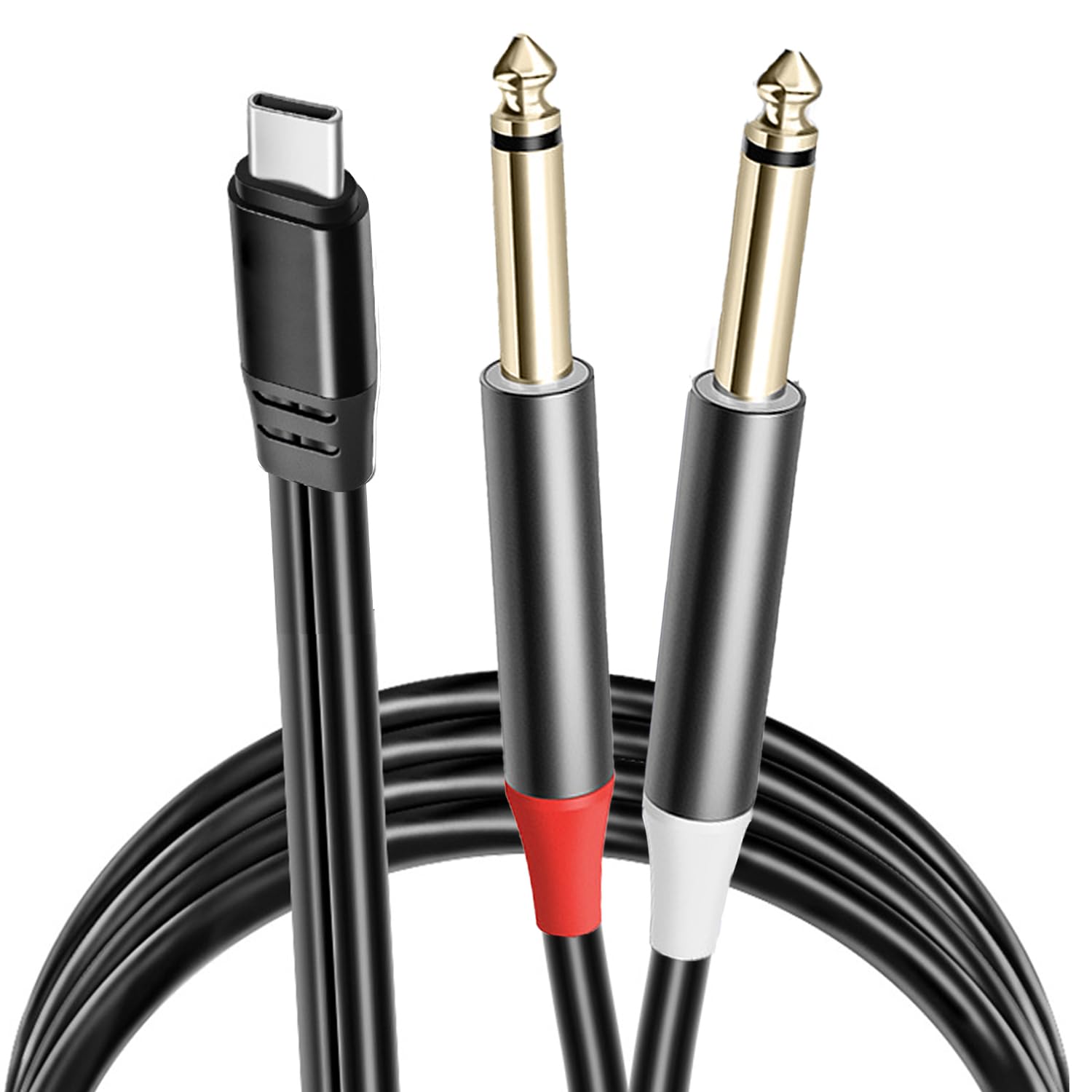 USB C to Dual 6.35mm TS Audio Cable, USB C to 1/4 inch Adapter Stereo Cable Aux Cord Y Splitter for iPhone 15/16 Series, Smartphone/Tablet/Laptop to