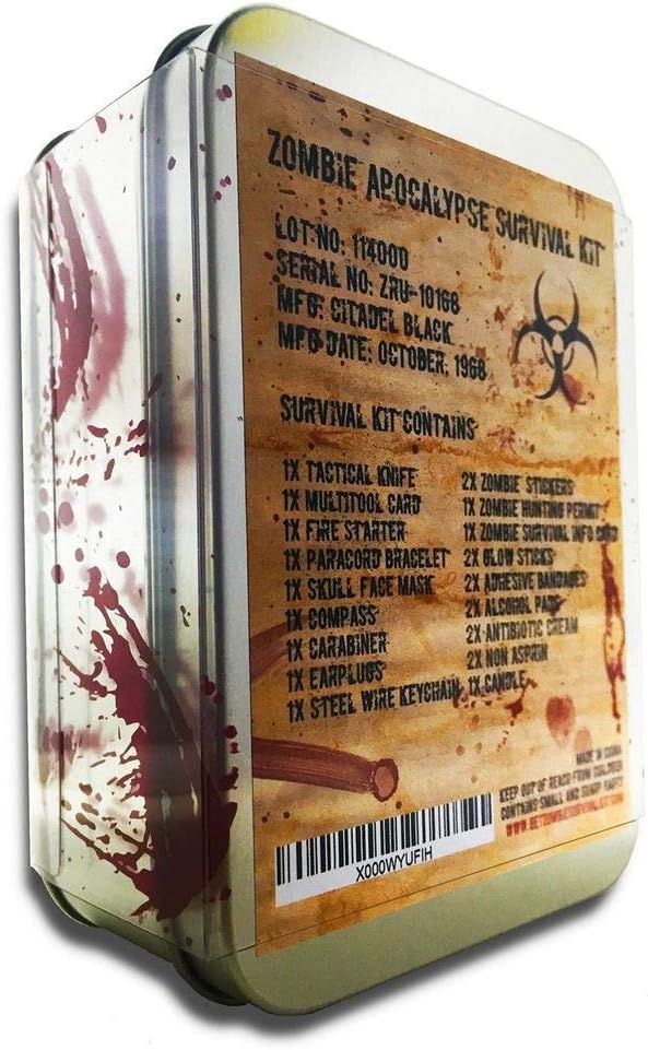 Zombie Apocalypse Survival Kit by Citadel Black - Knife, Multi-tool, Fire Starter, Skull Mask, Zombie Hunting Permit, First Aid, And More