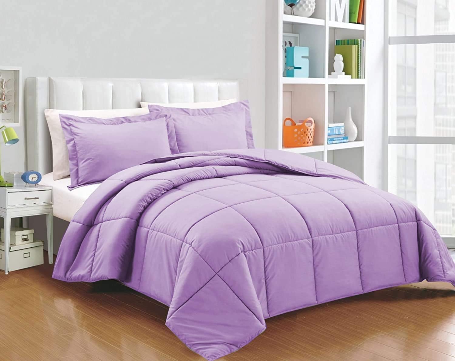 Devi Bedding- 100% Egyptian Cotton 8 PC Comforter Set Solid (3 Pc Comforter Set + 4 Pc Sheet Set + 1 Pc Bed Skirt) 100% Egyptian Cotton 600 TC -Queen Size, Lavender