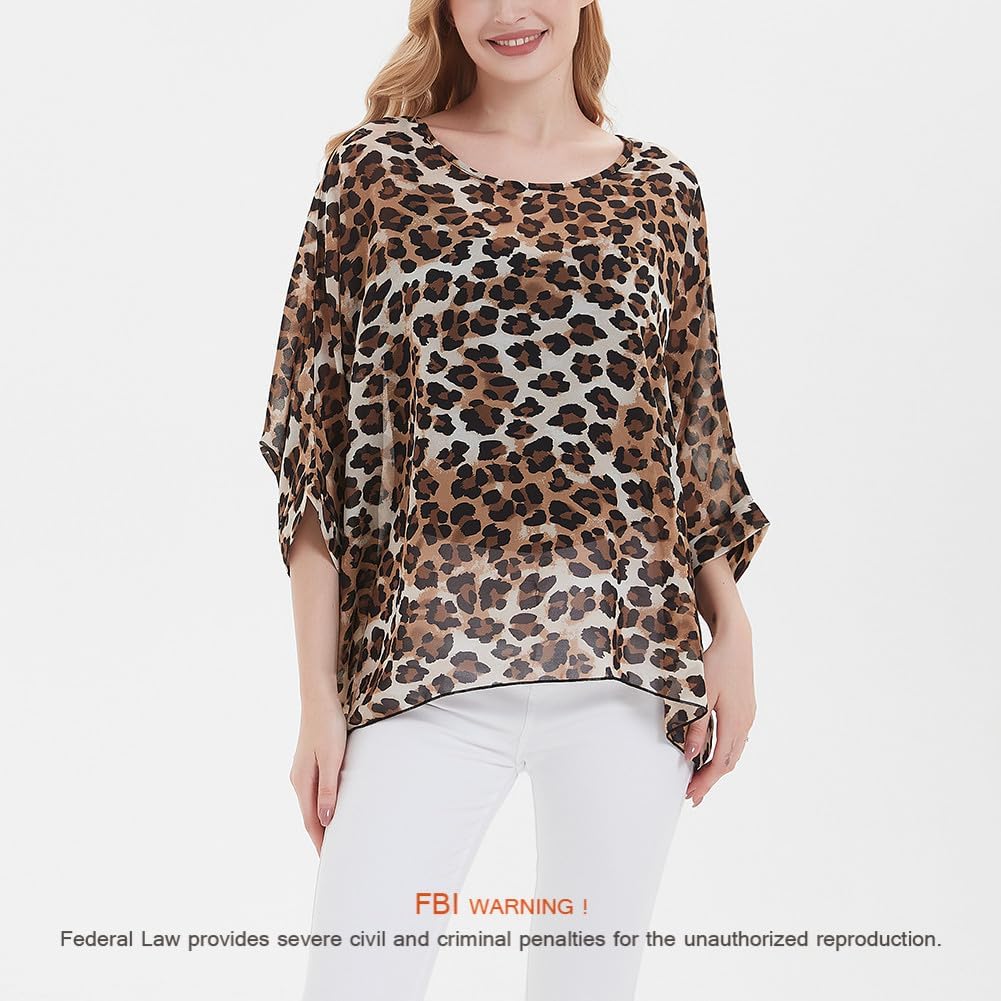 Women's Bohemian Style Summer Beach Lagenlook Top Kimono Loose Waterfall Chiffon Kaftan Poncho Shirt - Image 2