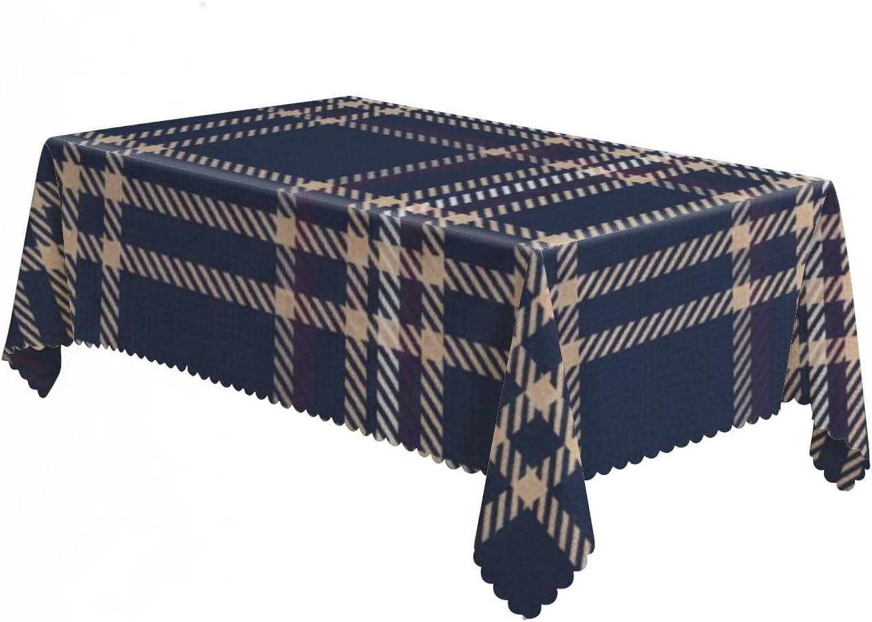 Blue Red Beige Check Pattern Table Cloths 55 × 70 Inch, Washable Cottage First Birthday Party, Wildflower Party Decorations Rustic Table Cloth for Coffee Seasonal Birthday Supplies Cover