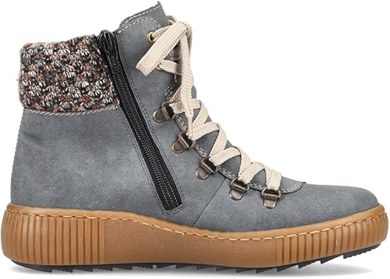 Rieker Damen Stiefeletten 72330 - Hellblaue Schnürstiefel Mit Wechselfußbett