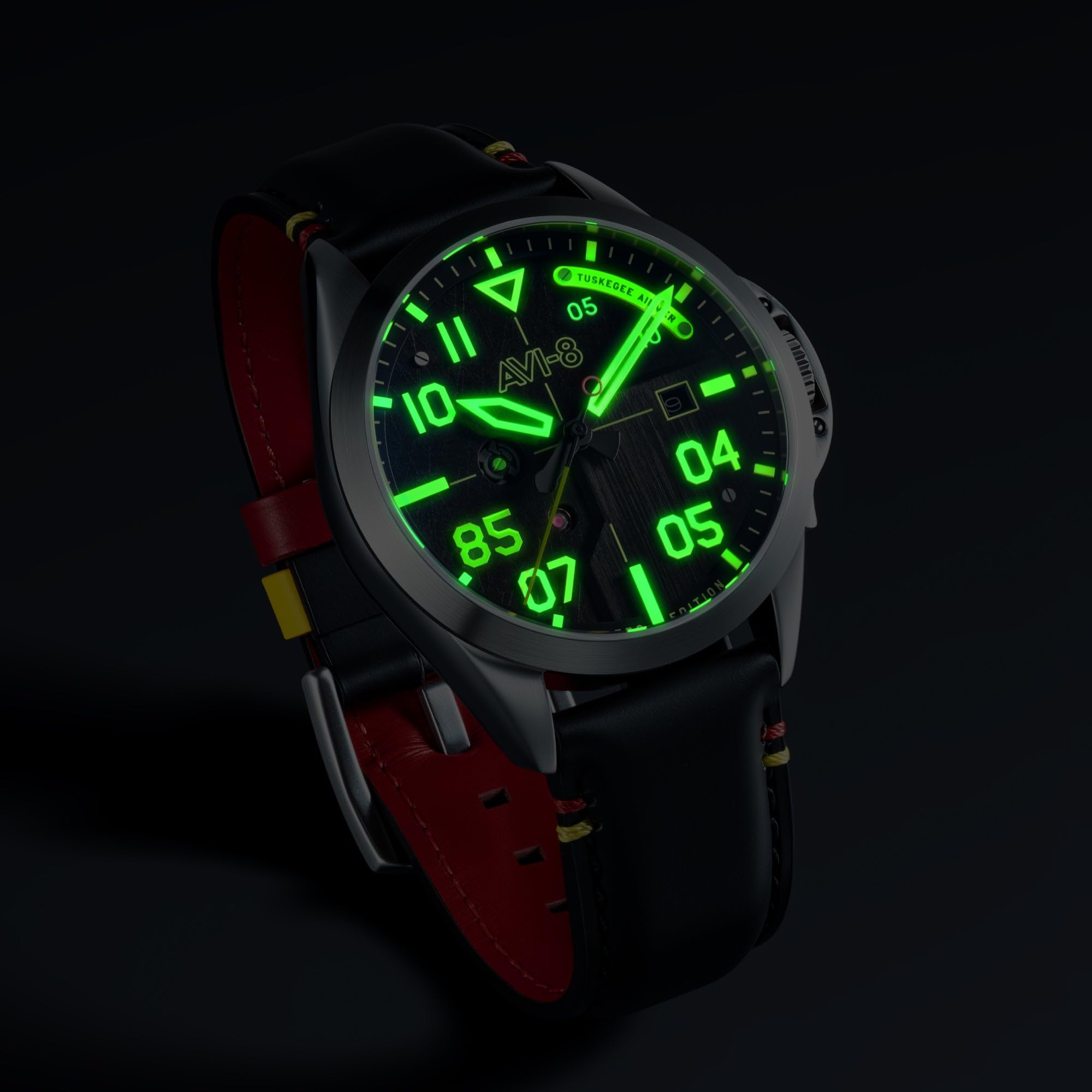 AVI-8 Reloj automático P-51 Mustang Patriot de 43 mm para hombre, edición limitada de 85 aniversario, con correa de cuero, AV-4148