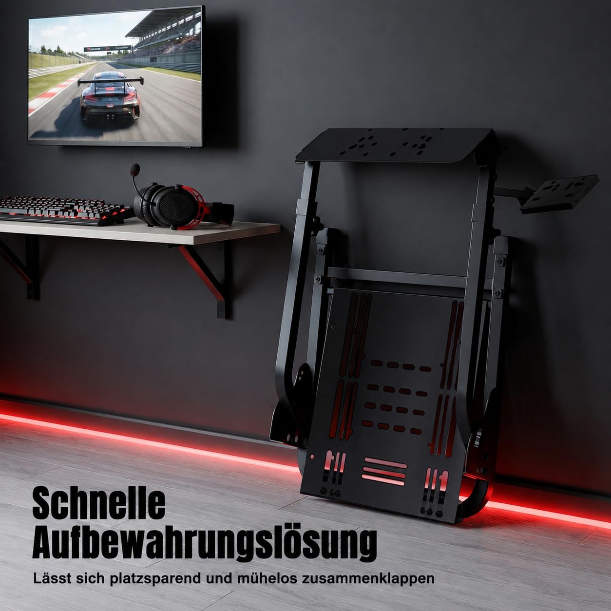 Racing Wheel Stand Lenkradständer, Lenkrad Gaming Wheel, Faltbar Spielsitz Rennsitz Racing Sitz, Höhenverstellbar (56–78 cm), Kompatibel mit den Meisten Lenkrädern, Es ist Geeignet für Spielräume