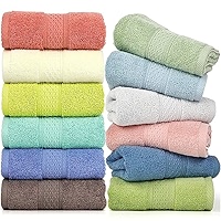 Toalla Verde De Baño Toallas Lavabo Juego De 12 Toallas Premium 100% Algodón - Verde Heno/Verde Abeto (470g/m²) Juego Toallas Towel Sets