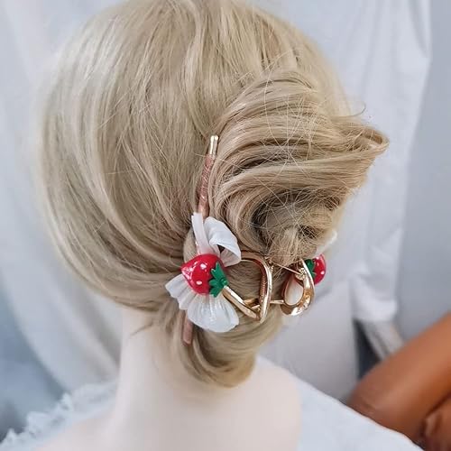 Miniatura 3 de Pinza para el pelo de fresa para niña, accesorio para el cabello Lolita de encaje 1 pares (color 1)