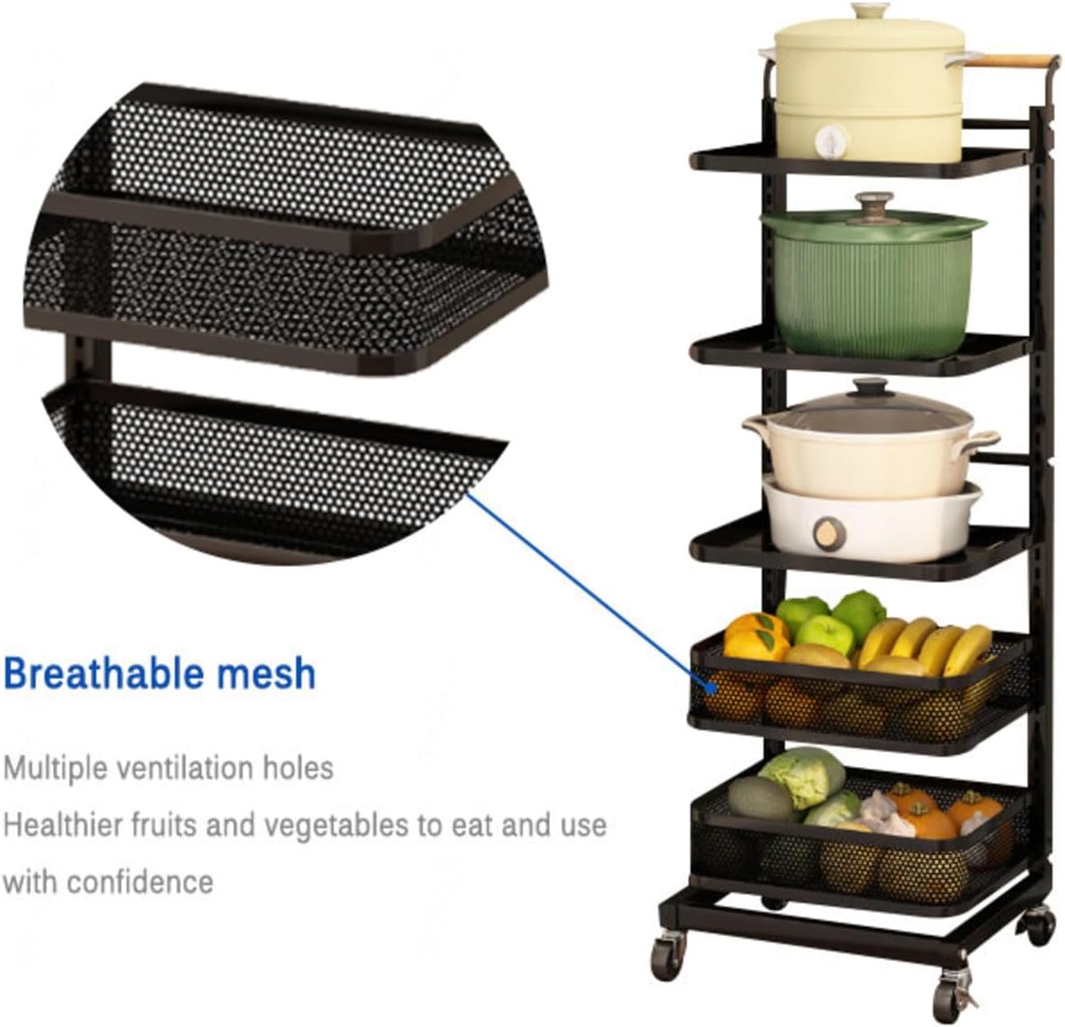 Expandable Kitchen Pan Lid nizer with Baking Tray Storage Rack 3 Tier Microwave Shelf Stand for Cupboard Black.