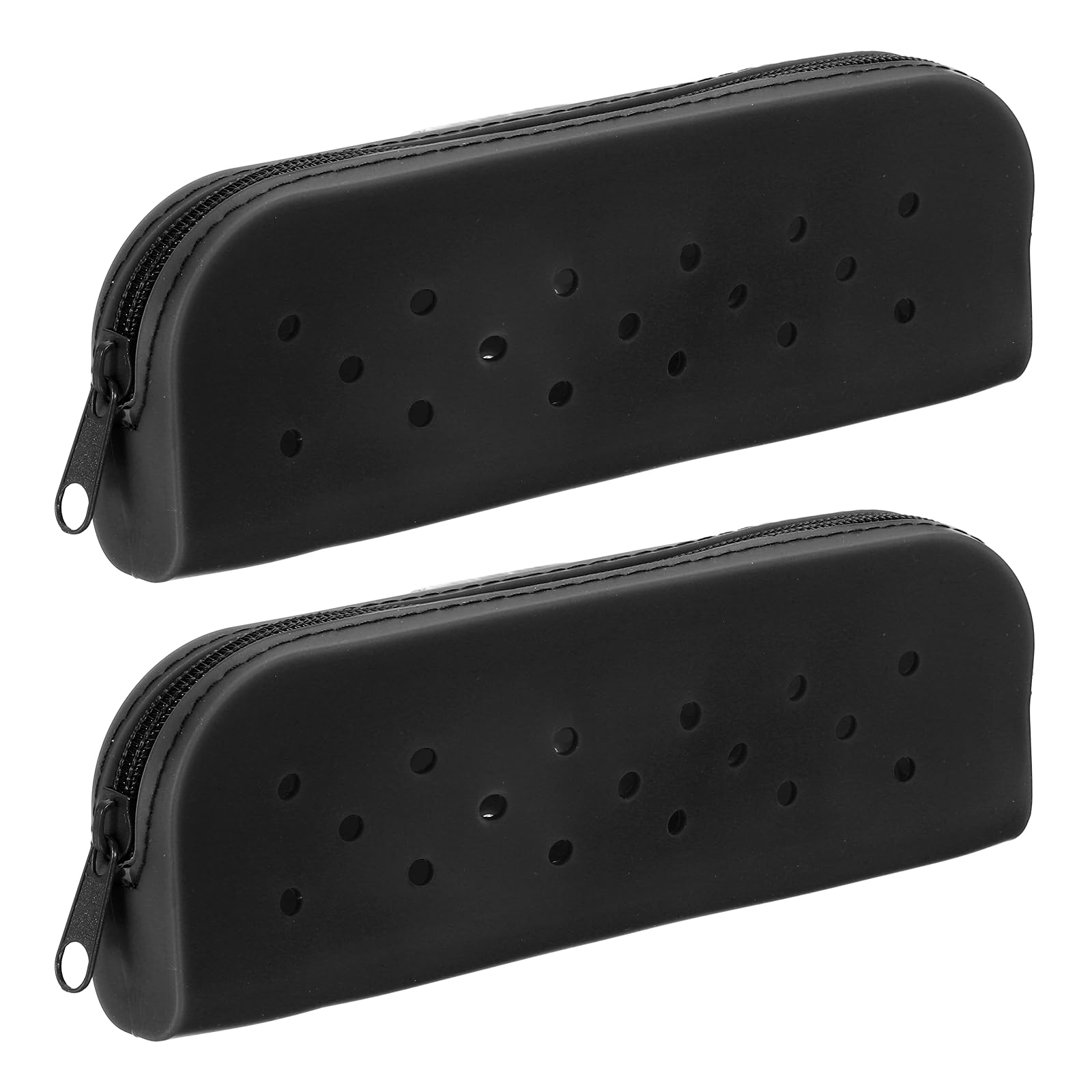 PATIKIL 2 Pack Silicone Pencil Pouch, Small Pencil Pouch Case with DIY Holes Cute Silicone Stationery Organizer for Office Travel Makeup, Black