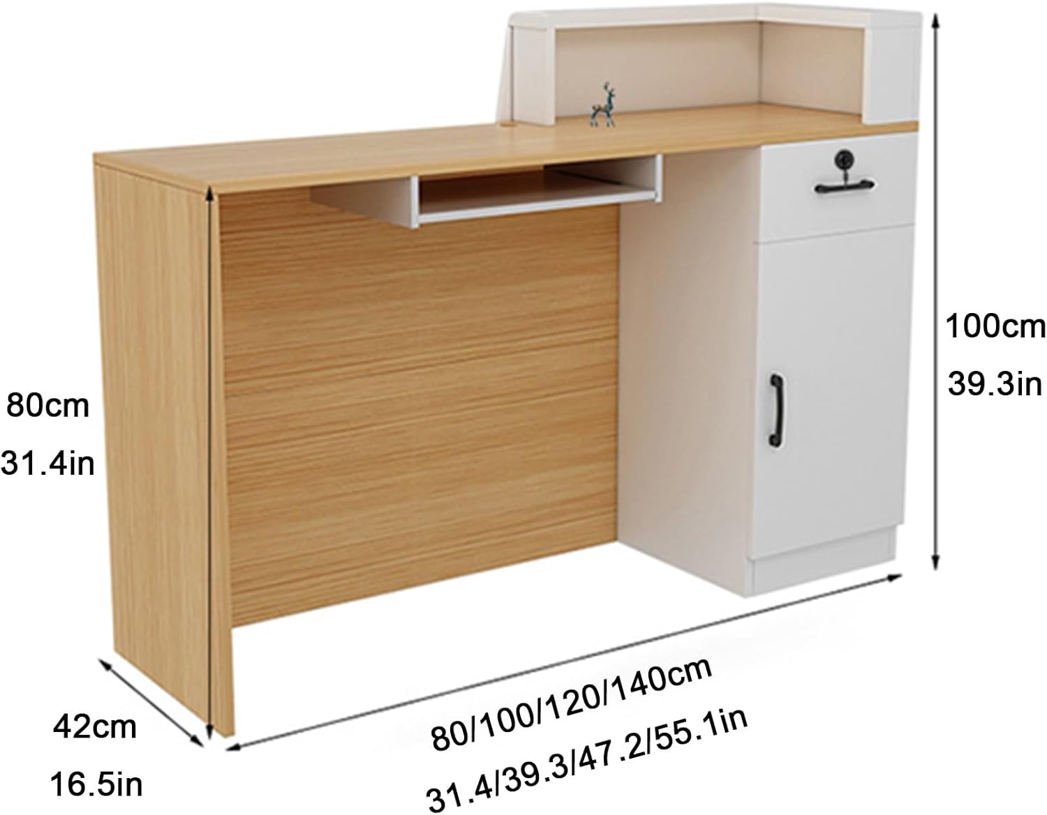 Reception Desk with Counter, Retail Counter Table, Front Desk Reception Table with Drawer and Storage Cabinet, Small Reception Desk for Salon, Reception Room, Checko