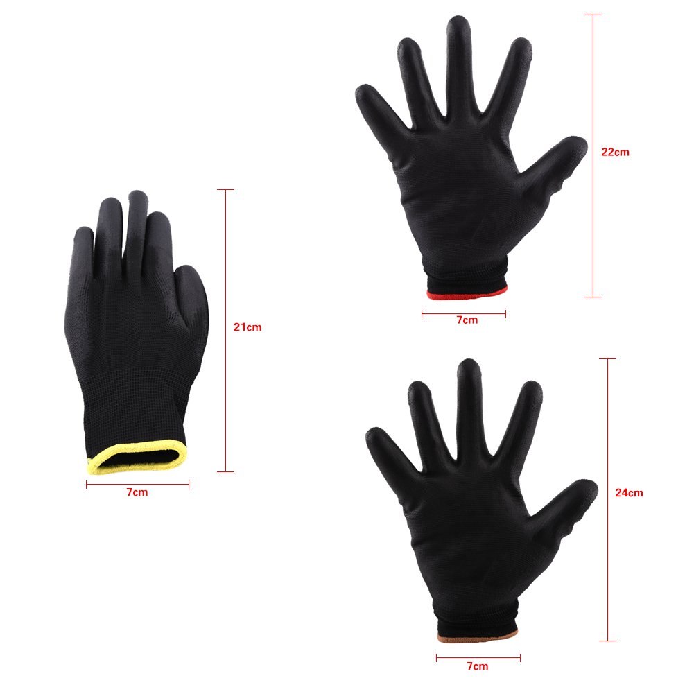 12 Paia Guanti Lavoro In Nylon Con Rivestimento PU - Antiscivolo, Antistatici, Taglie S/M/L, Officina