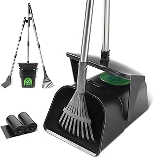 MAYKI Upgraded Odorless Pooper Scooper Kit with Swivel Bin & Rake & Spade, Long Handle Dog Pooper Scooper with 40 Bag Attachments for Large/Medium/Small Dogs, Dog Poop Scooper for Yard