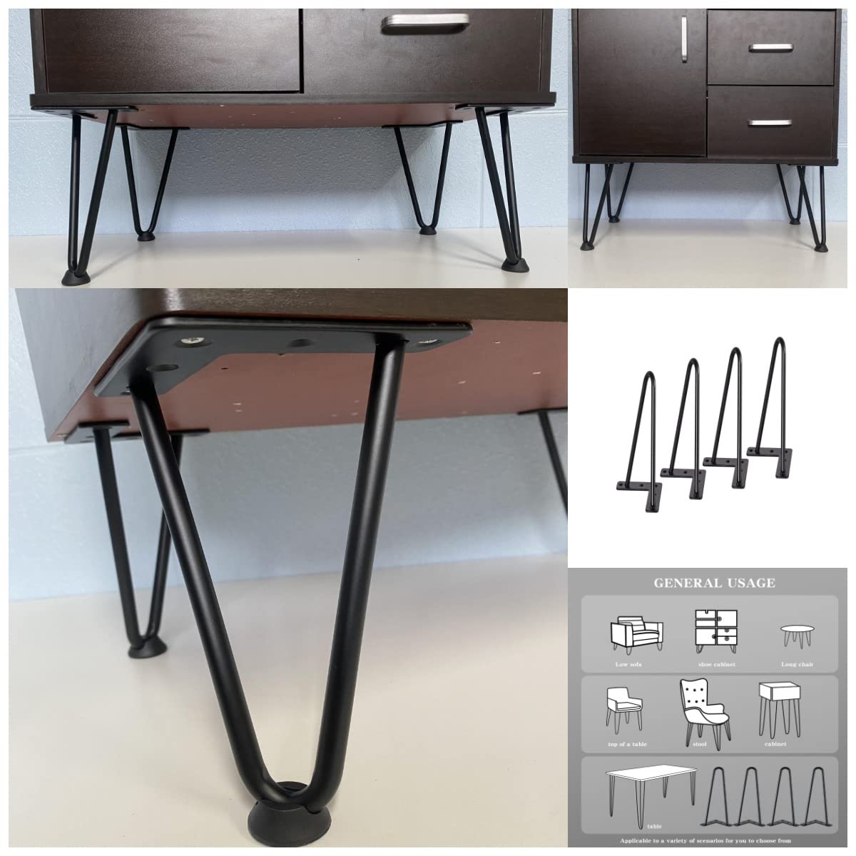 Buy 6" Hairpin Legs Solid Steel Furniture Table Leg, Heavy Duty Wrought
