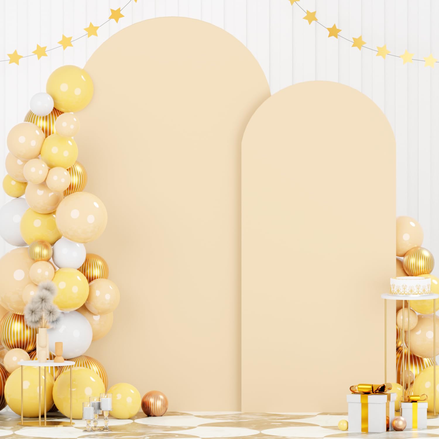 FOTSHARER Beige Wedding Arch Cover 6FT 7.2FT Spandex Fit Arch Covers Stretchy Backdrop Set of 2 Balloon Arch Stand Cover Chiara Arched Backdrop Cover for Baby Shower Birthday Party Decorations