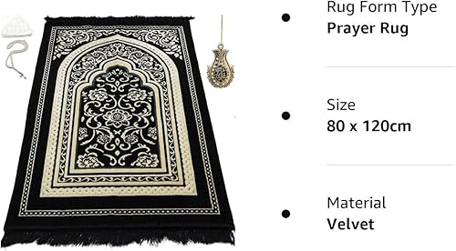 Miniatura 9 de Modefa Alfombra de oración de terciopelo islámico turco, gruesa, ancha, suave, para hombres y mujeres, tapete de oración grande, regalo de Eid y