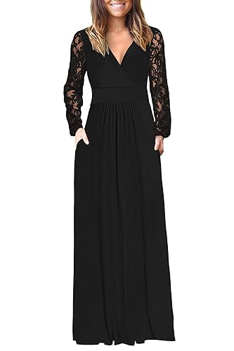 Womens Long Sleeve Maxi Dress 2026 Fall Lace Long Sleeve