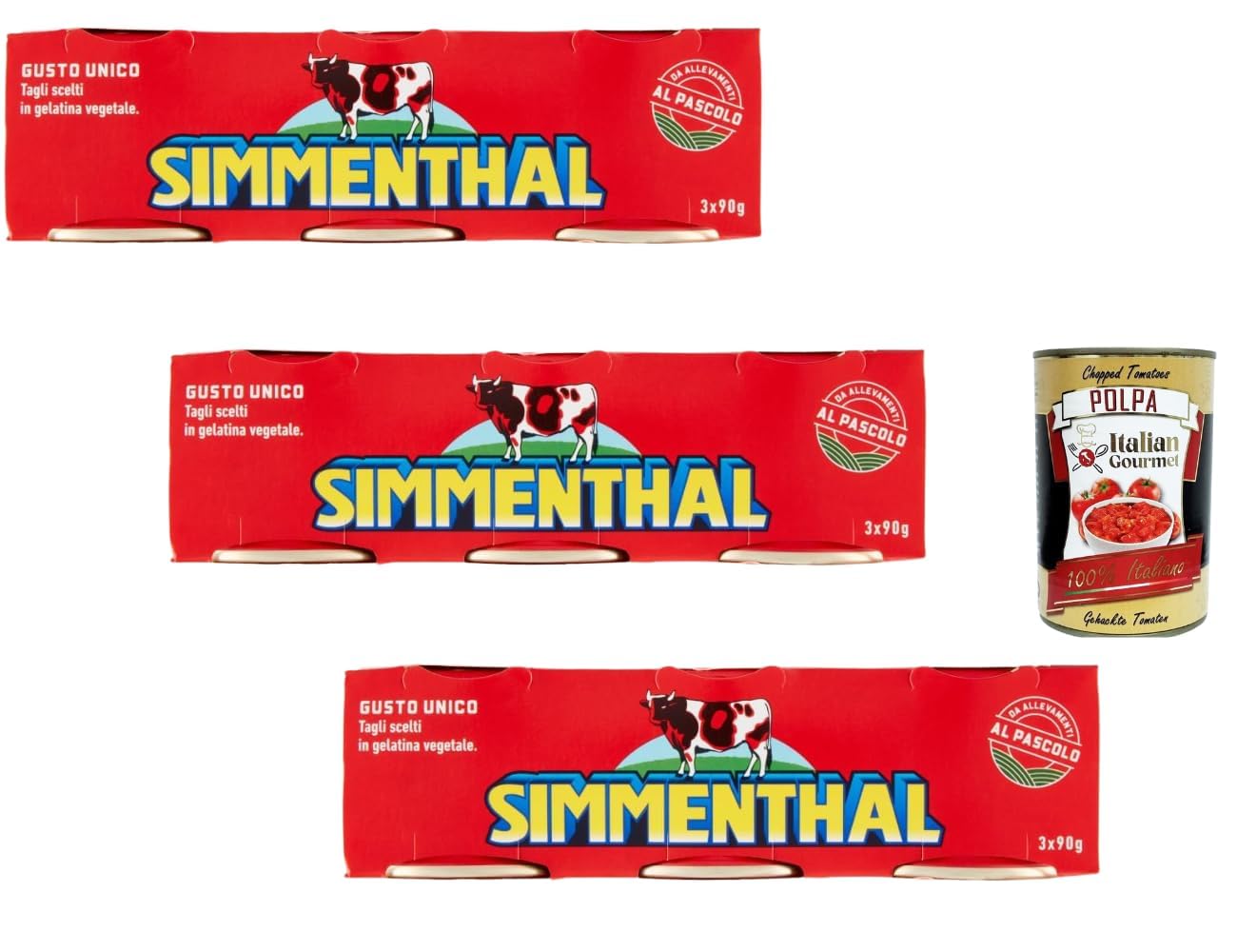 Italian Gourmet Simmenthal Bœuf en Gelée – Spécialité Italienne Prête à Consommer, Morceaux de Bœuf Sélectionnés en Gelée Végétale, Goût Unique, Idéal Salades, Lot 3 x (3 x 90 g)+ Italian Gourmet Polp