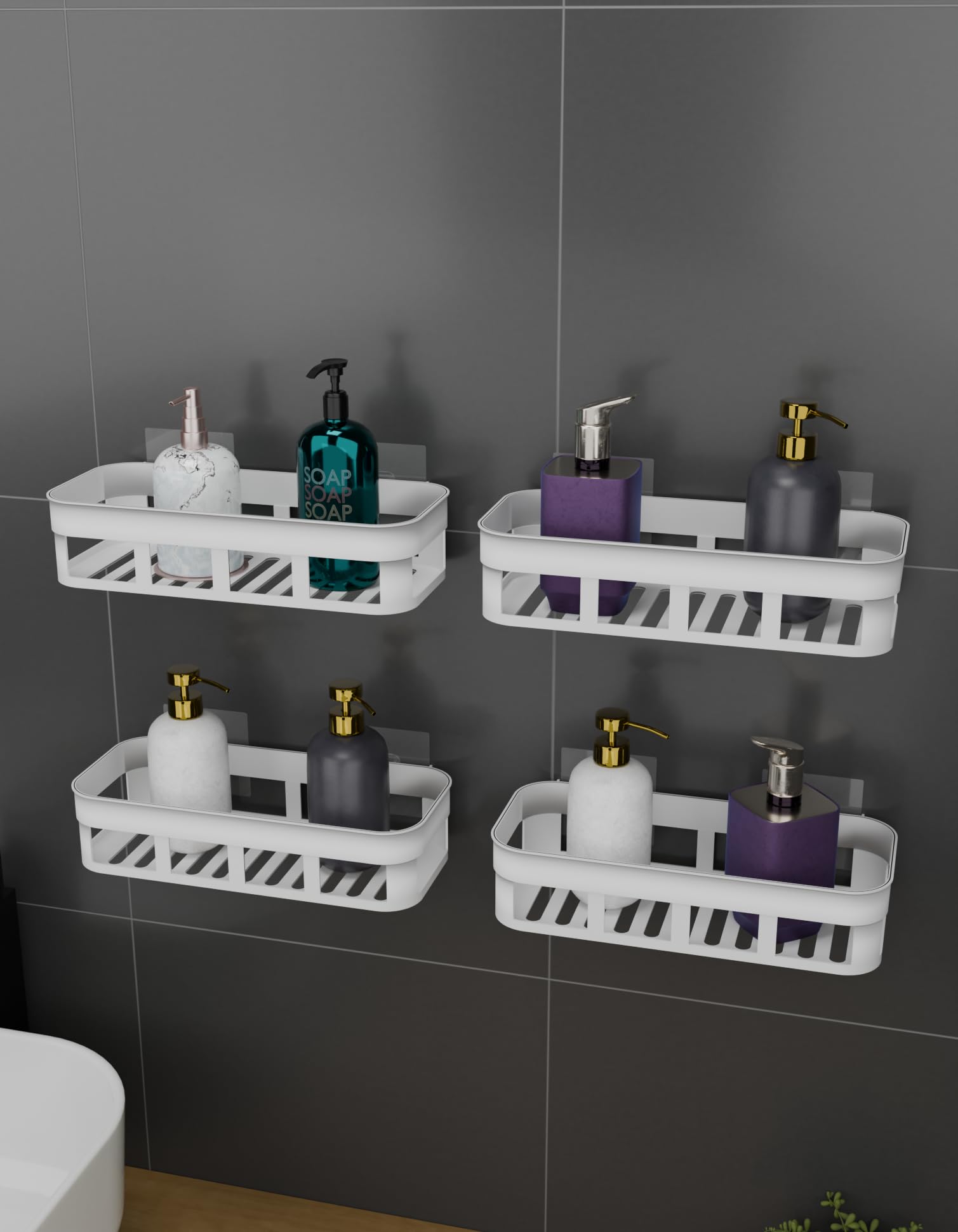 Bathroom Shelf Without Drill | Self Adhesive Shower Shelf, No Drill Wall Mounted Bathroom Organizer Wall Shelf | Waterproof Sticky Kitchen & Bathroom Storage Shelf | 4 Shelves Set-image-12