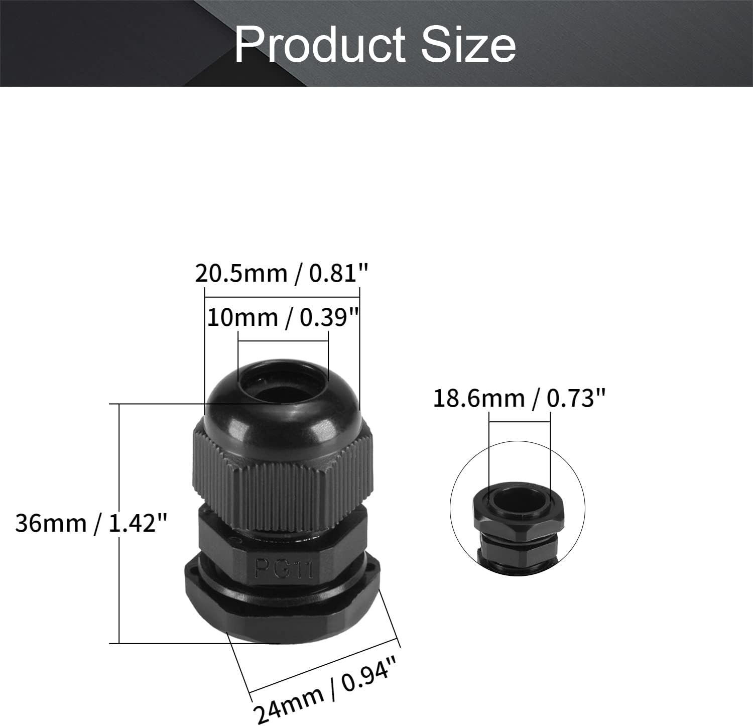 Fielect PG11 Cable Gland 40Pcs Plastic Waterproof Cable Glands Joints Adjustable Connector Black for 5-10mm Dia Cable