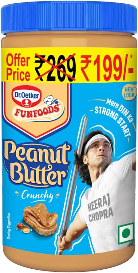 Dr. Oetker FunFoods Peanut Butter Crunchy,750G|91% Roasted Peanuts|25% Protein per 100G|Source Of Vitamin E,B3 & B6|Nutty & Sweetened Nut Butter|Plant-Based Protein Spread