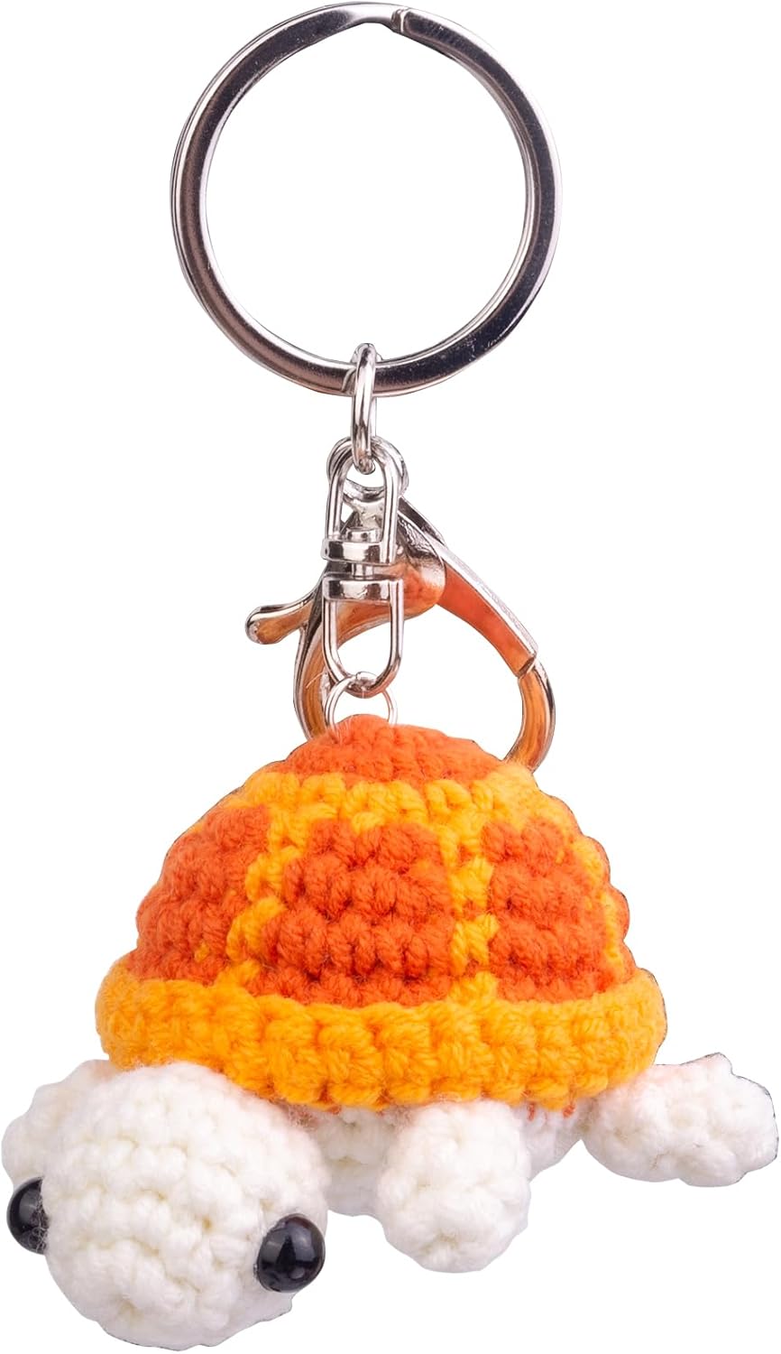 Funny Crochet Turtle Doll, Handmade Emotional Support Knitting Wool Turtle Animal Gift With Detachable Keychain(Orange)