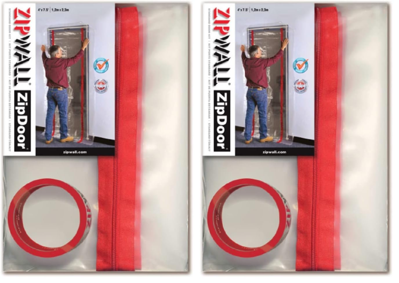 ZIPWALL ZipDoor ZDS Standard Dust Barrier Zipper Door Kit, 2 Pack, Red