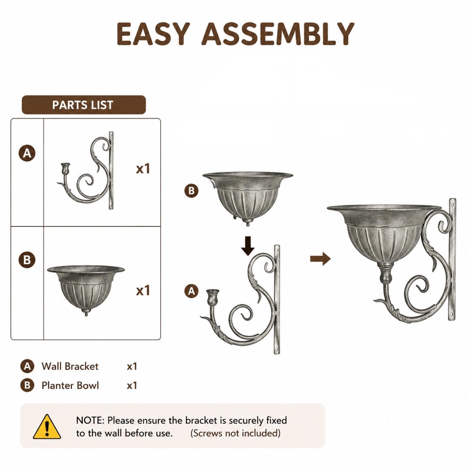 Wandpflanzkübel-Set, Rustikaler Wand-Blumentopf aus Eisen, Vertikale Wandhalterung für Pflanzen, Dekorativer Blumenhalter für Innen, Außen, Garten, Balkon, Terrasse, Wohndeko