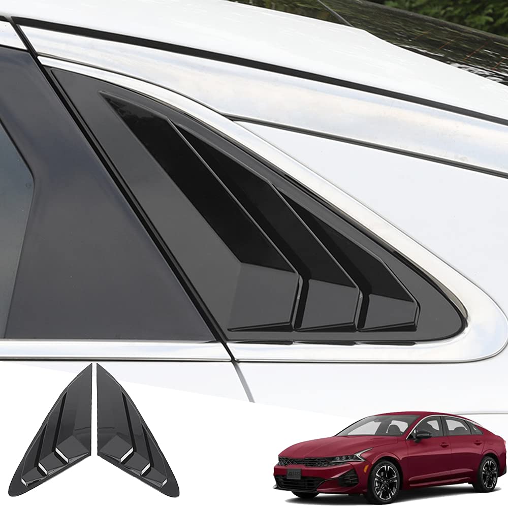 Great-luck ABS Material Racing Style Rear Side Window Louvers Air Vent Scoop Shades Cover Blinds Trim Exterior Accessories(Mirror Black) 2Pcs/Set for Kia New K5 2021 2022