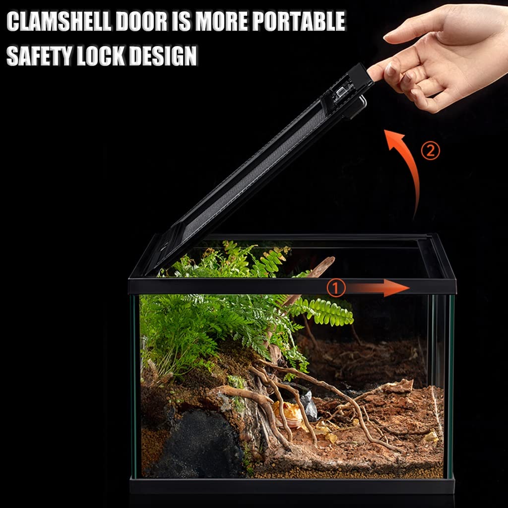 Rettili terrari Anfibi Vetro Habitat Schermo Superiore Ventilazione e Alimentazione per rettili criceti Ricci Piccoli (Nero 40x30x30 cm)
