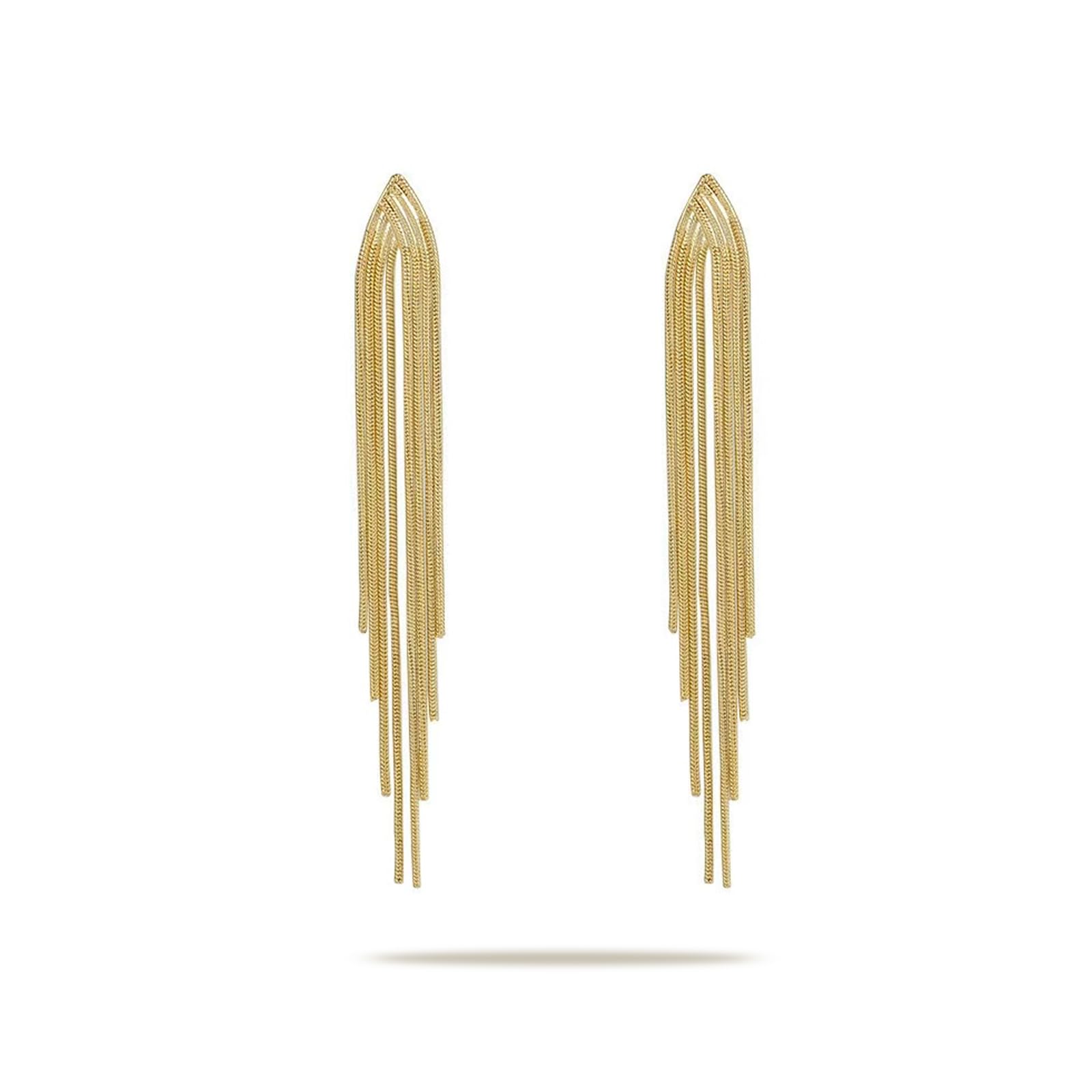 Cosmeria 1 par de pendientes de borla chapados en oro de 16 quilates para mujer, pendientes largos de declaración de oro, pendientes hipoalergénicos de oro para mujer, elegantes pendientes de gota,