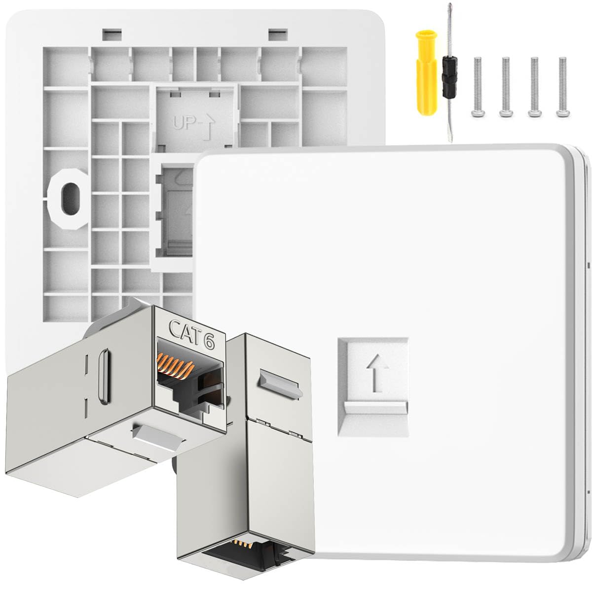Acmerota CAT6 Gigabit Network Socket Single Port RJ45 Wall Sockets CAT6 Ethernet Faceplate Ethernet RJ45 LAN Cable Faceplate Networking Port with F to F Modular for Ethernet Cable Installation